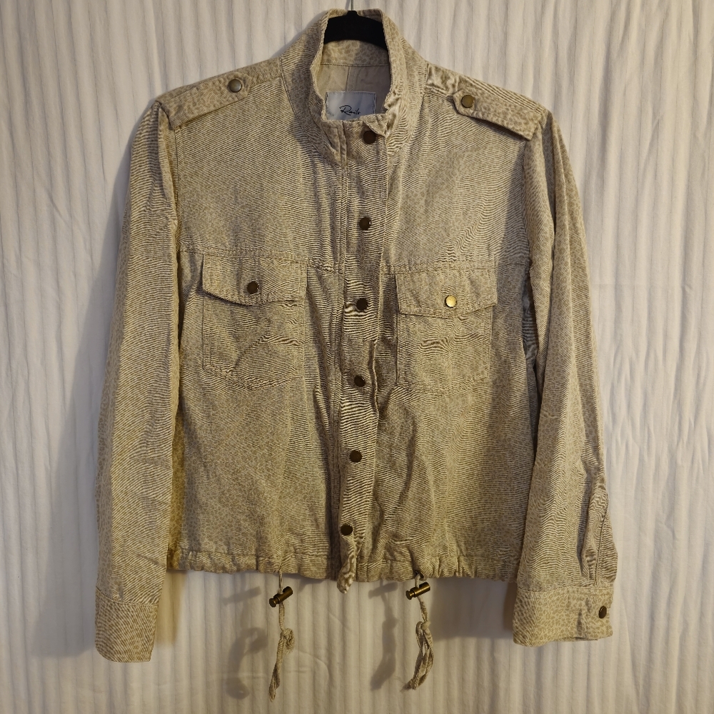 Rails Collins Leopard Print Military Utility‎ Jacket Tan Beige Small Epaulettes